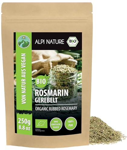 Alpi Nature Rosmarin Torkad BIO 250g, Torkade och Gnidade Rosmarinblad, Rosmarin för Matlagning