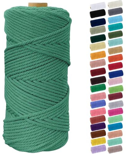 Binwat Macrame Cord Thick Natural Cotton Cord DIY Crafts Yarn Thread Twisted Spool Twine String Cotton Rope for Wall Hanging,Plant Hangers,Knitting,Decorative Projects 4mm x100m (Green)