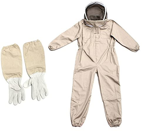 Imkeranzug, professionelle Schutzausrüstung, robuste Imkerhandschuhe aus Leder 10162200055, Anti-Biene mit Langer und Schleierkappe für Imker, Imker, elastische Bündchen