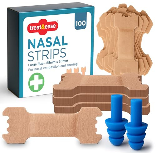 SOL 100pk Nasal Strips Large and 2pk Silicone Ear Plugs – Anti-Snoring Relief and Improved Airflow, Comfortable Nose Strips for Breathing and Better Sleep, Easy to Use, Reduces Congestion and Snoring