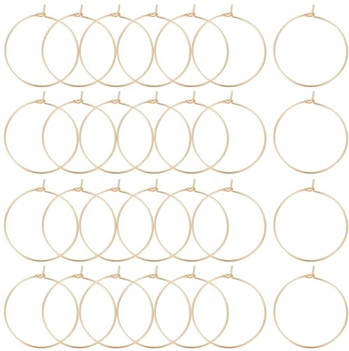 Beebeecraft 1 låda 100 st ringörhängen fynd 18K guldpläterad 316 rostfritt stål 30 mm vinglas berlocker ringar med 0,7 mm stift gör-det-själv örhänge pärlor för tillverkning av ringar