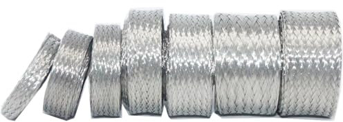 Kokey-xy EMI RFI Shielding Wire Loom Metal Tinned Copper Grounding Braided Sheathing Cable Sleeve Mesh EMF Protection Flat Tubular Expandable 5/8 W(0.40 ID)-24FT
