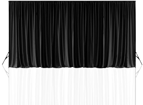 Trimming Shop Rideau de toile de fond plissée en soie glacée lisse et amovible pour décoration de Noël, mariage, anniversaire, fête prénuptiale, 150 g/m², 3 x 6 m, noir