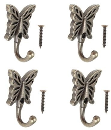 VGOL Wandhaken in Schmetterlingsform, antike, dekorative Wandhaken für Schlafzimmer, Badezimmer, Küche, Kleidung, Hut, Mantel, Handtuch mit Schrauben, Bronze, 4 Stück