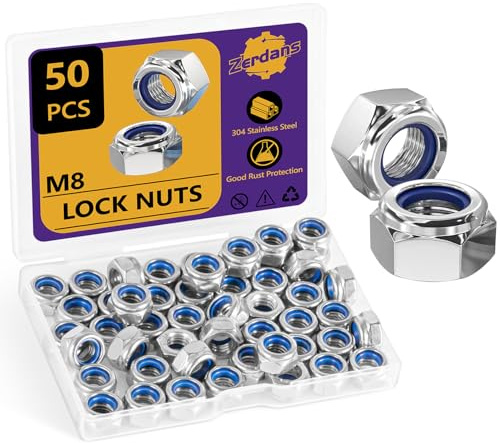 ZerDans 50 Stk M8 Sechskant-Sicherungsmuttern, A2 V2A Edelstahl