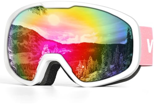 Victgoal Ski Goggles Men Women Snowboard Goggles Anti-Fog OTG Designed Goggles with UV Protection Spherical Lens for Winter Snow Sports Skiing Snowboarding (Pink lens/White frame)