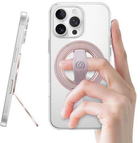 EWA MagOne 3rd Gen [Compatible with MagSafe] Phone Grip Stand with Finger Strap, Removable Magnetic Ring Holder Kickstand Loop for iPhone 17,16,15,14,13,12 Series (Pink)