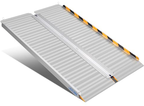 LIEKUMM 121 x 77 cm Folding Wheelchair Ramp, 450 kg Capacity Stronger Aluminium Threshold Ramps for Wheelchairs, Ramps for Mobility Scooters, Strollers, Electric Wheelchairs, Steps, Stairs