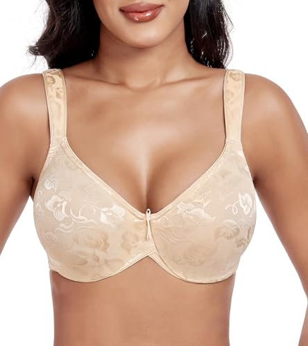 DotVol Women's Non Padded Underwire Minimiser Comfortable Supportive Full Coverage Everyday Bra(Beige,38F)