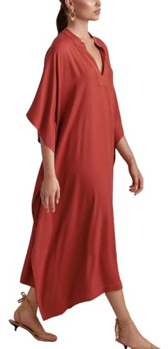 YouKD Vestido largo de mujer estilo caftán bohemio, para la playa, talla única, e rojo, talla única