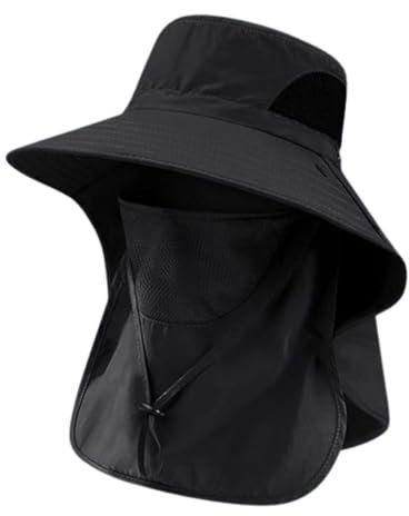 NLAND Sombrero para el Sol Hombre Gorros de Pescador con Protección Transpirable Unisex Sombrero Trekking con Cubierta de Cuello Desmontable,Negro Talla única