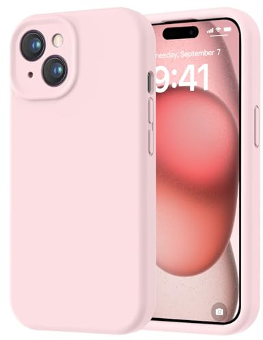 ROUMAYMAY Coque pour iPhone 13, Silicone Liquide Protection Amélioré [L'appareil Photo], avec Doublure en Microfibre Lisse Douce Anti-Rayures, Coque pour iPhone 13, Rose