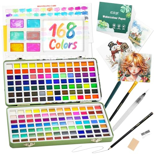 Watercolour Paint Set 168 Colour: Watercolor Paints for Painting with Brush | Palette watercolours Paper Travel Water Colour Paints in Portable Box Idea for Kids Artist Beginners Professional Art Set