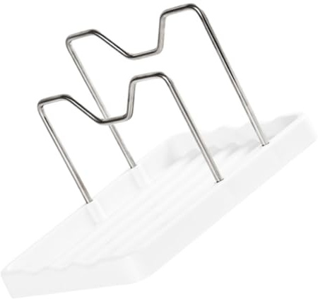 ELEOUTI Organizzatore Portacoperchio Pentola in Acciaio Inossidabile con Poggia Cucchiaio Multifunzionale per Cucina Supporto Stabile per Coperchi e Posate con Base Antigoccia Salvaspazio