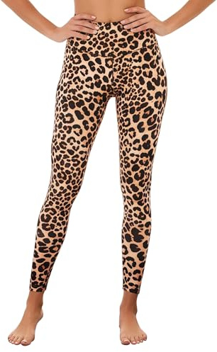 FlexVie Sportleggings, dam, vandringsleggings, hög midja, ogenomskinliga, Leopardmönster utan fickor, S-M