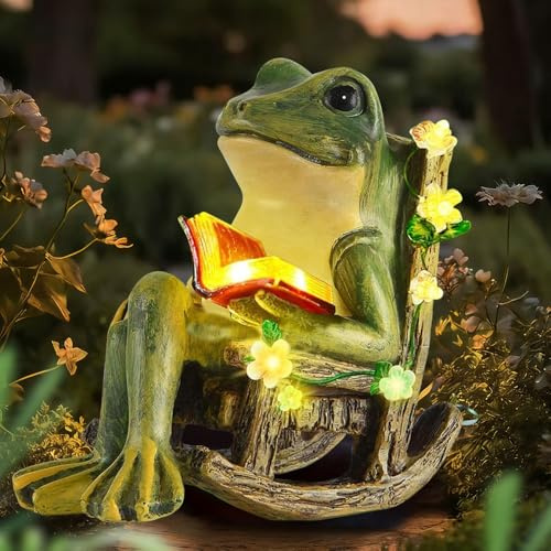 KBIBCK Decorazione a forma di rana solare da giardino, decorazione per esterni, rana con piante grasse e 7 luci LED, statua di rana solare, IP65, impermeabile, per giardino, balcone, prato, stagni