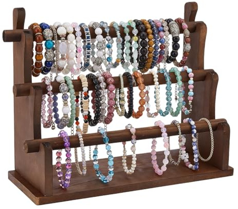DICOSMETIC Supporto per bracciale in legno a 3 livelli, con supporto in legno, organizer per braccialetti, scrunchies, organizer per gioielli, display per casa, rivenditore e affari
