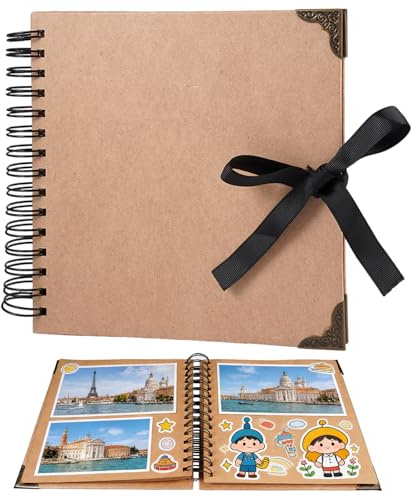 20.5×20.5 cm Album Scrapbook 20 Páginas, Álbum Fotográfico de Álbum DIY Spiral Scrapbooking Álbumes de Recortes, Album de Fotos para Pegar y Escribir, para Cumpleaños, Bodas, Navidad (Caqui)