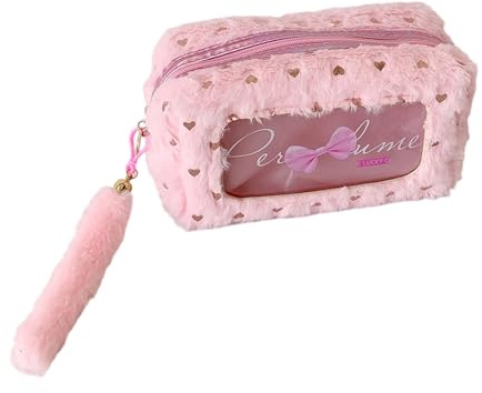 GKYQVE Estuche para bolígrafos, diseño de lazo con cremalleras, tela de felpa y compartimento espacioso para la escuela y estuche, b, Mass Beauty