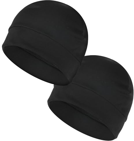ValueBargain 2 piezas casco gorro, fino fino gorro de seda de hielo para hombre gorra de calavera bajo casco, gorro de bicicleta transpirable para ciclismo, correr, motociclismo, unisex (negro, talla