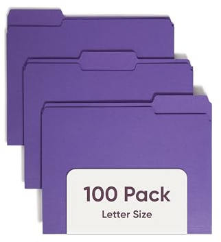 Smead Standard File Folders, 100 Count, Purple, 1/3-Cut Tabs, Letter Size (13043)