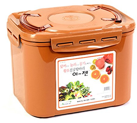 e-jen Probiotischer Gärbehälter für Kimchi, Sauerkraut mit Vakuuminnendeckel, Steingut-Braun, 8,5 l