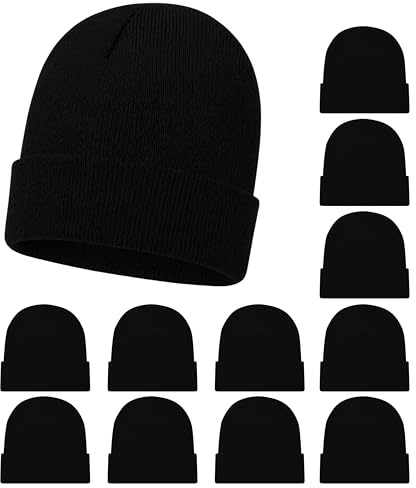 Winterlace Kids Winter Beanies, 12 Pack Warm Cold Weather Hats Boys Girls Children (Black)