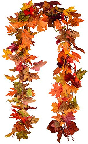 Lvydec 2 Pack Fall Maple Garland - 5.9ft/Piece Artificial Fall Foliage Garland Colorful Autumn Decor for Home Wedding Party (Mixed Color)