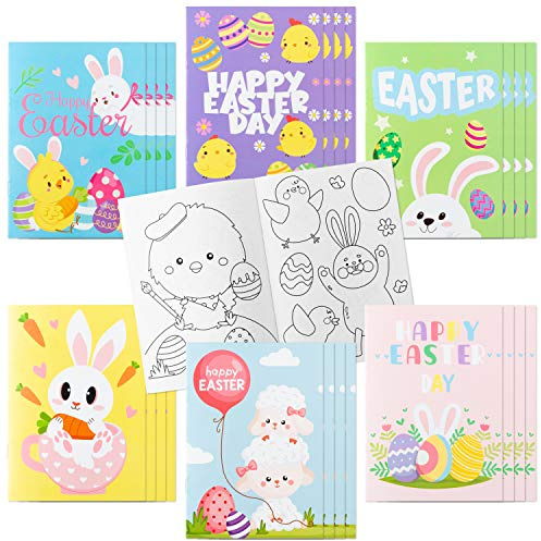 WATINC 24pcs Easter Coloring Books, DIY Art Book with Bunny Easter Egg Chick Pattern, Creativity Color Booklet for Birthday Gift, Easter Party Favor Goodie Bag Filler, Class Activity Supplies