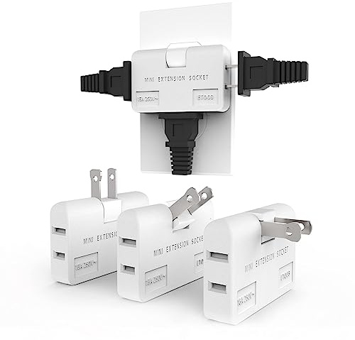 ETwinCoo 3 Way Flat Wall Outlet Extender Safe AC Adapter - 2-Prong Swivel Mini Indoor Wall Tap Plug, Outlet Splitter (Quick & Easy Install) Perfect for Home and Travel, Type A, White (3 Pack)