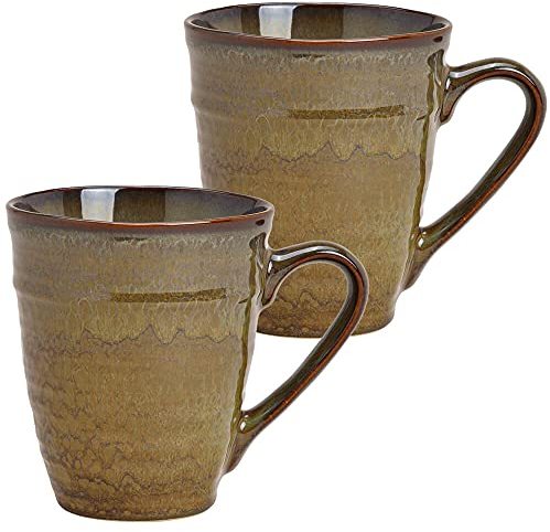 Große Vintage Tassen 4er Set im Landhausstil braun - Schöne XXL Kaffeebecher als 500ml Jumbobecher für Tee Kaffee Cappuccino - Jumbo Kaffeetassen spülmaschinenfest und mikrowellengeeignet als Geschenk