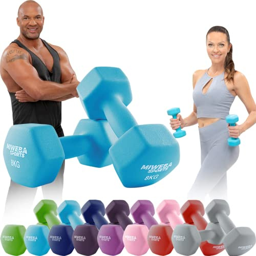Miweba Sports Neopren Hantelset NKH100 | 𝐏𝐫𝐨𝐟𝐢 Hantel - Hexagon Hanteln Set - Kurzhanteln - Kurzhantel Set - Gymnastikhanteln - Hantel Set - Dumbbell - 0,5-10 Kg (2X 8.0 kg, Türkis)