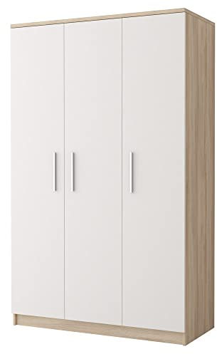 mb-moebel MOEBLO Drehtürenschrank Marsala 3D – Kleiderschrank 3-türig Schrank Garderobe Schlafzimmer (BxHxT): 120x193x50 cm (Sonoma+weiß)