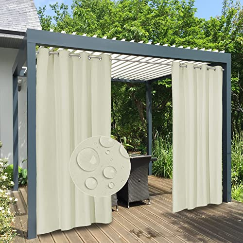 Easy-Going 100% Waterproof Outdoor Curtains Windproof Weatherproof Porch Curtains, Premium Thick Outdoor Privacy Grommet Top Panels for Patio, Gazebo and Pergola, 2 Panels, 54x84 inch, Beige
