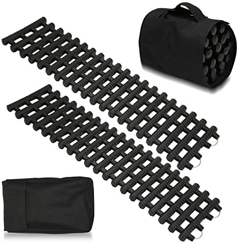 Jopassy 2er-Set Auto Anfahrhilfe, 80 x 21 cm Traktionshilfe, Schwerlast Gummi Anfahrtshilfe Set, Traktionsmatte mit Tragetasche, Offroad Anfahrmatte Sandblech für Schnee, EIS, Schlamm