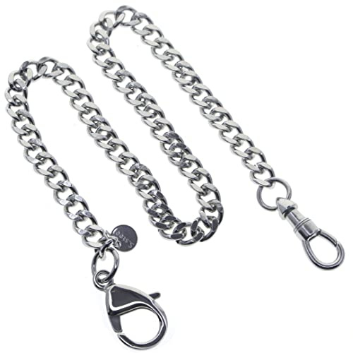 watchvshop Stainless Steel Pocket Watch Chain Albert Chain with Steel Curb Link Chain, Steel Albert Swivel Clasp, Steel Lobster Claw Clasp FCS87