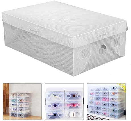Bazargame 20 scatole trasparenti per scarpe, impilabili, pieghevoli, in plastica