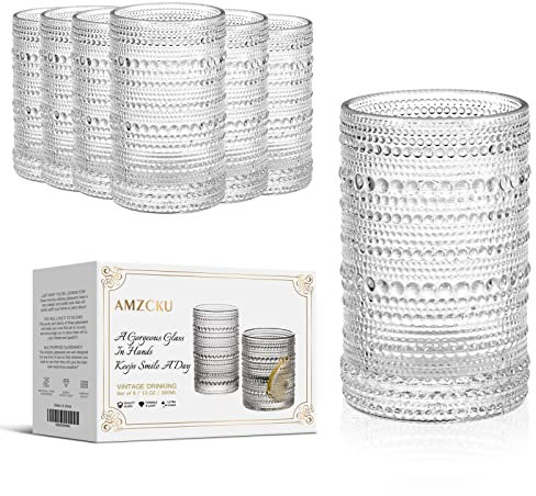 Amzcku Lot de 6 verres à boire vintage Highball (388,5 g), pour eau, cocktail, lait, jus et boissons