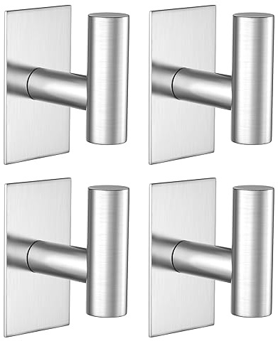VAEHOLD Wall Towel Hooks, Heavy Duty Sticky Holder Waterproof Towel Hooks for Hanging Coat, Clothes, Closet Hook Wall Mount for Kitchen (Silver, 4 Pack)