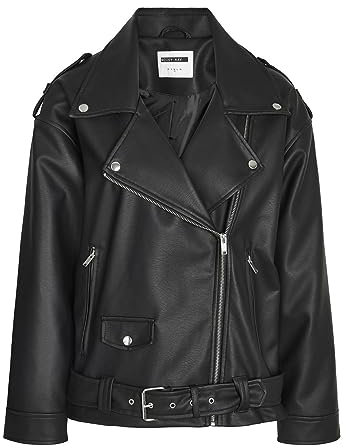 NOISY MAY Damen Nmpaulina Oversize Biker Jacket Noos Kunstlederjacke, Schwarz, XS EU