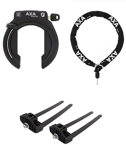 Axa Rahmenschloss Block XXL abziehbar/nicht abziebar + Kette wählbar + MSZweirad Befestigungsmaterial (Schloss (Schlüssel nicht abziehbar), Kette ULC 130/5,5)