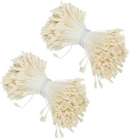 PATIKIL 2,5 mm dubbla huvuden blomställare, 680 st konstgjorda blommor stamen pistil matt pärla blommig ståndare för gör-det-själv julkort bröllopsdekoration, krämvit