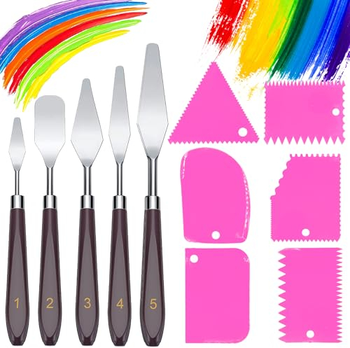 11 Pezzi Set Coltelli di Pittura,5 Spatola per Pittura+6 Spatola Coltello,Acciaio Inox Palette Knife Set,Pittura di Coltelli,Pittura Raschietto,Tavolozza Strumenti,Spatole per Pittura ad Olio