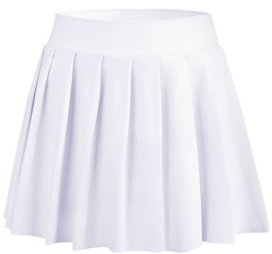 Bezioner Mädchen Tennisrock,Faltenrock mit Taschen Innenhose,Golf Skorts Plissierte Skater Sportrock Kinder Minirock Schuluniform Weiß L(8-9 Jahre,120–130 cm)