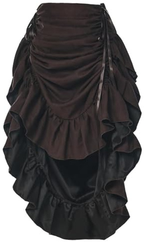GRACEART Kvinnor viktoriansk steampunk-kjol justerbar volang gotisk vintage kjol halloween outfit medeltida vampyrdräkt, Mockablandning (mörkbrun), S