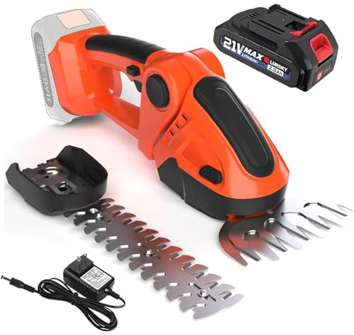 Aolawco 2-in-1 Heckenschere Akku(Enthalten Akku, 21V-2.0Ah), Heckenschere Elektrisch, Elektrische Gartenschere, Wechselbares Grasschneideblatt 11 cm und Strauchmesser 22 cm