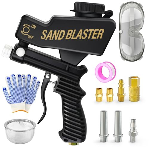QCDENG Black Air Portable Handy Sand Blasters, Small Sand Blaster, Air Sand Blaster Gun Kit for Air Compressor Remove Paint, Rust, Stains, and Grime from Metal and Wood Surfaces