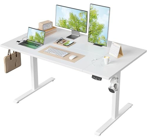 Agilestic Höhenverstellbarer Schreibtisch 140 x 80 cm, Stabiler Schreibtisch Höhenverstellbar Elektrisch mit Memory-Handsteuerung, Ergonomischer Steh-Sitz Tisch Computertisch, Weiß