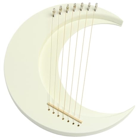 Moon Lyre Harp – Holz 7 Saiten Lyre Harfe Mond Lyre Klavier, Musikinstrument mit Stimmschlüssel Harfeninstrument für Cafés