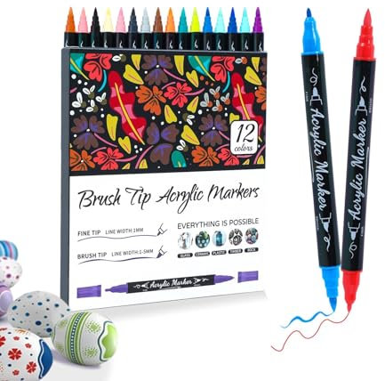 Akrylfärgmarkörer, akrylfärgmarkörer, vattentäta penselpennor och markörer med dubbla spetsar - dubbelfärgad lärare måste ha konstnärsmaterial